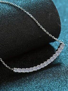 Smile Bar Stationary Pendant Chain Necklace Sparkly CZ Stones Weight 4.3g